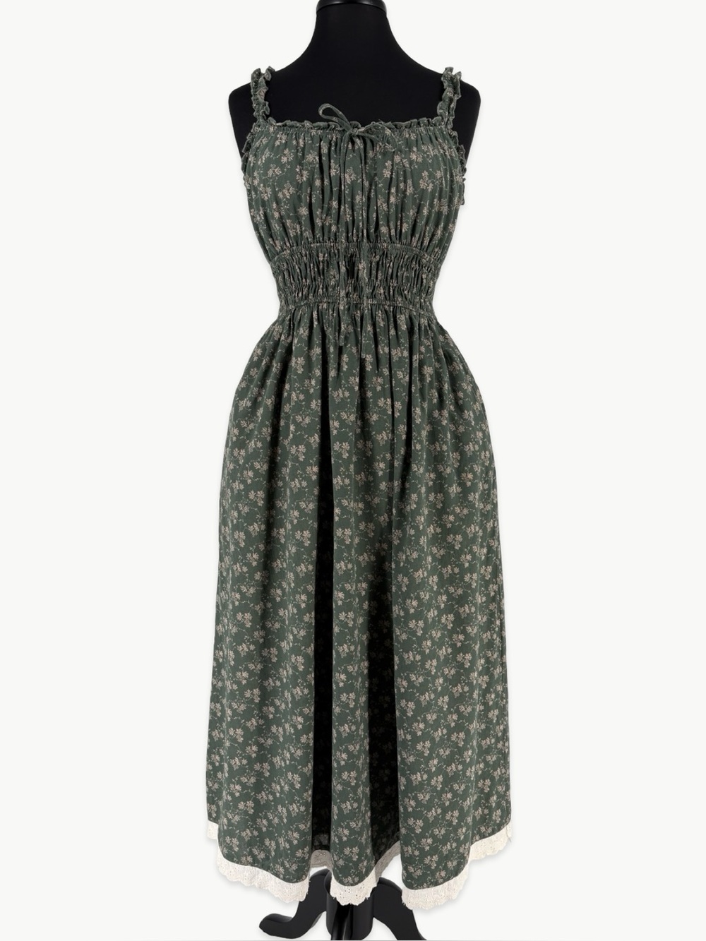 Neuflora Tuscany Floral Dress Size Small in Dusty Teal Floral 100% Cotton Midi